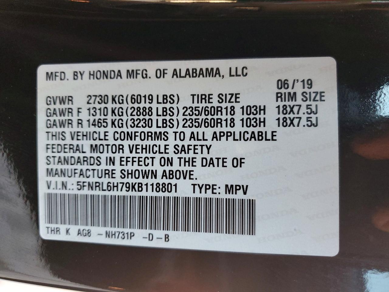 2019 HONDA ODYSSEY EXL photo 13