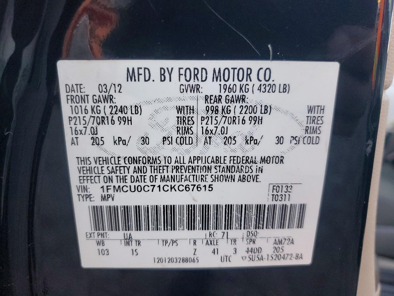 2012 FORD ESCAPE XLS photo 13