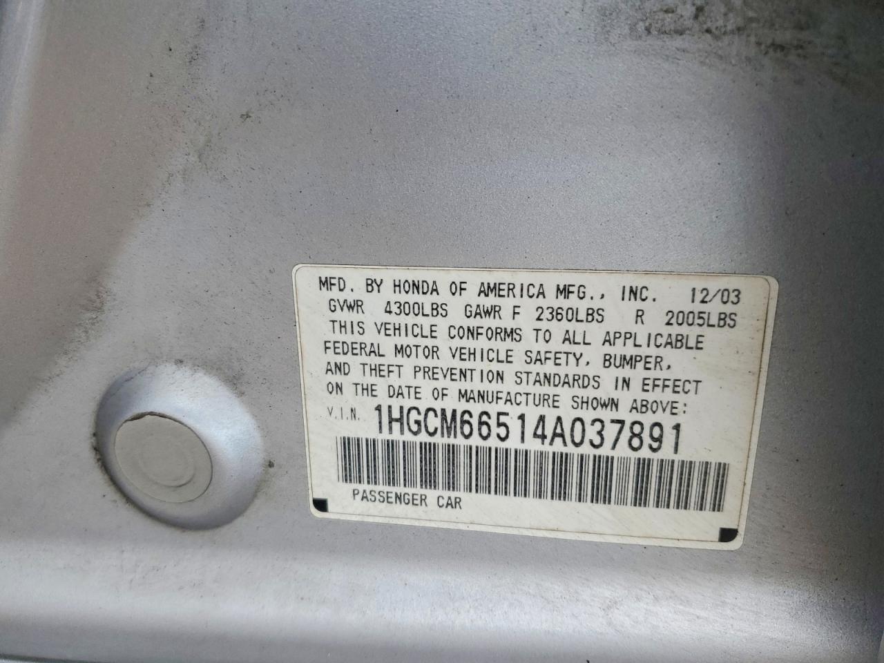 2004 HONDA ACCORD EX photo 12
