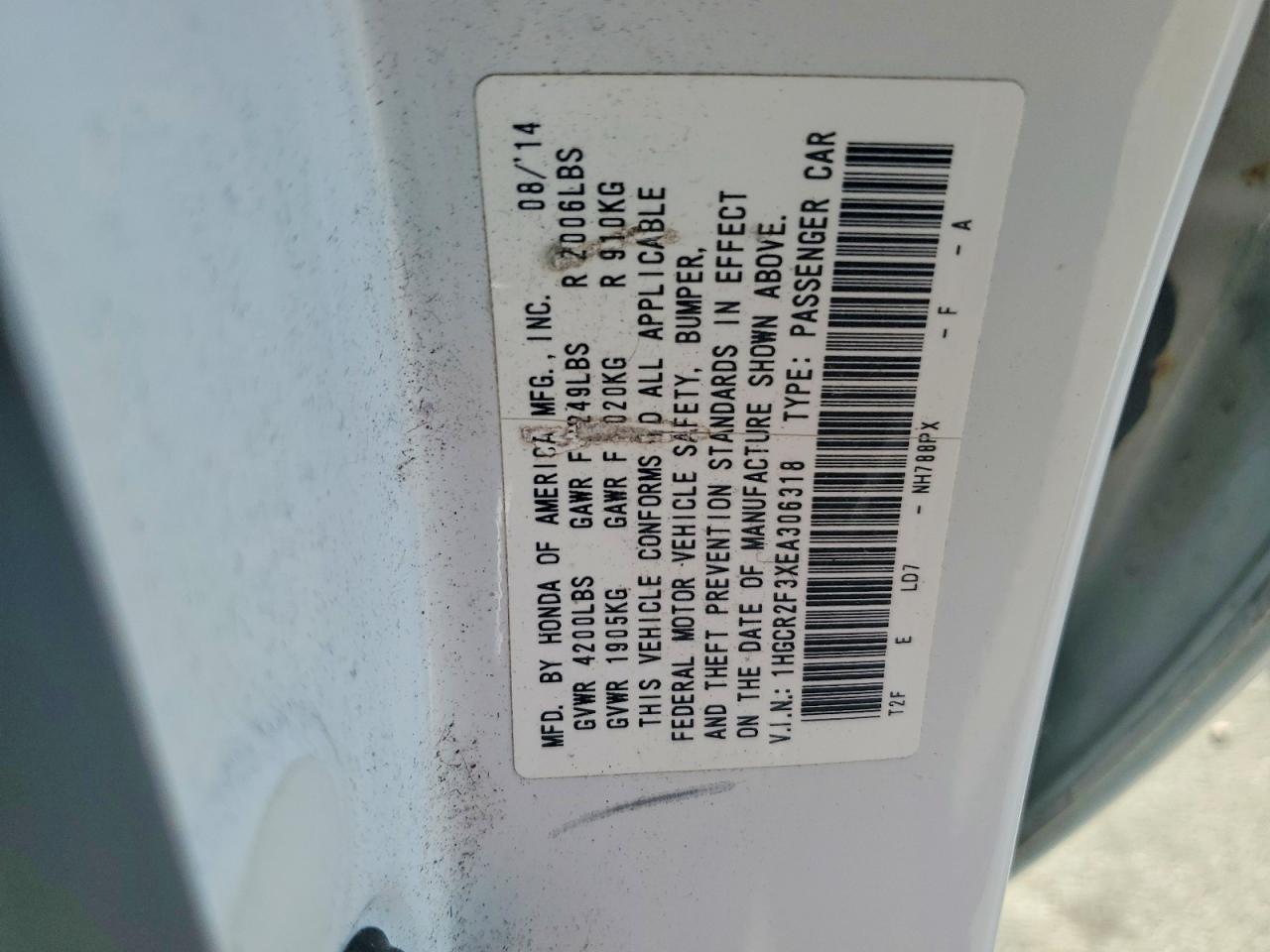 2014 HONDA ACCORD LX photo 12