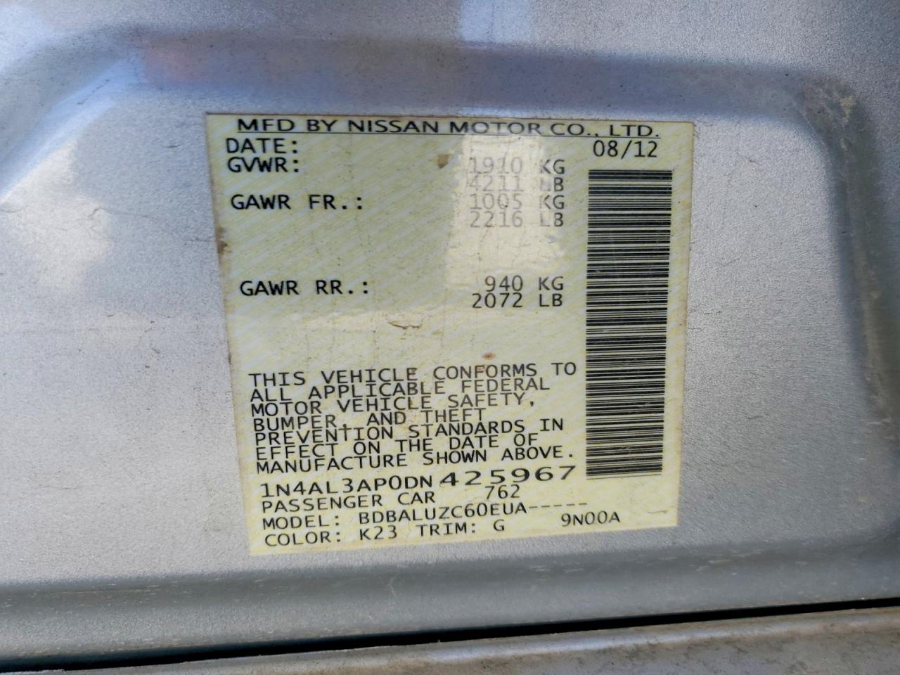 2013 NISSAN ALTIMA 2.5 photo 12