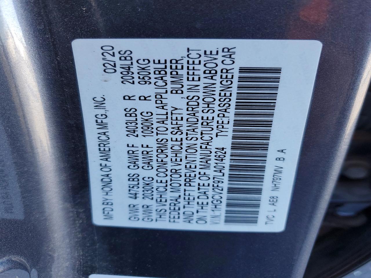 2020 HONDA ACCORD TOURING photo 12