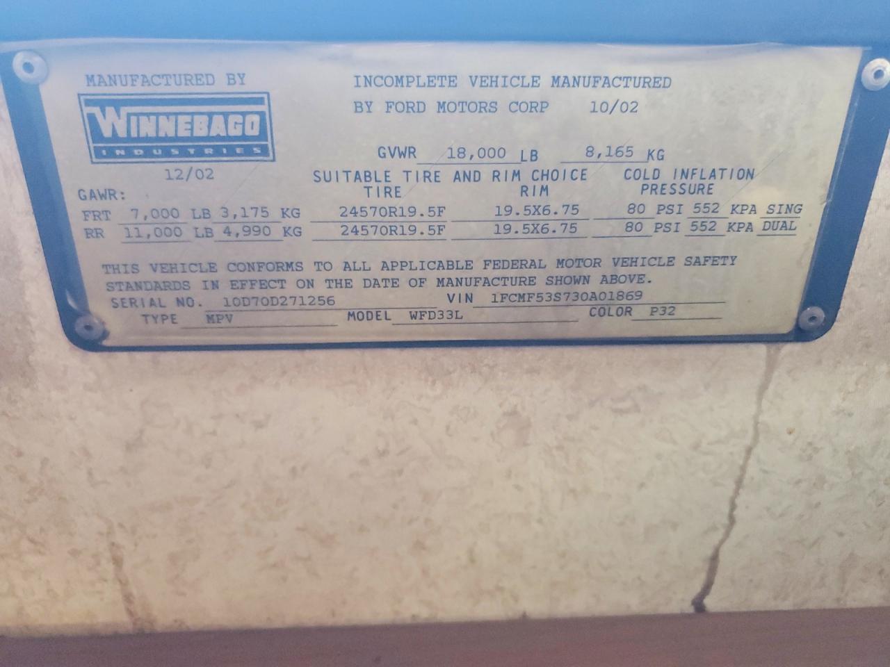 2003 FORD F550 MOTORHOME CHASSIS RECREATIONAL VEHICLE photo 10