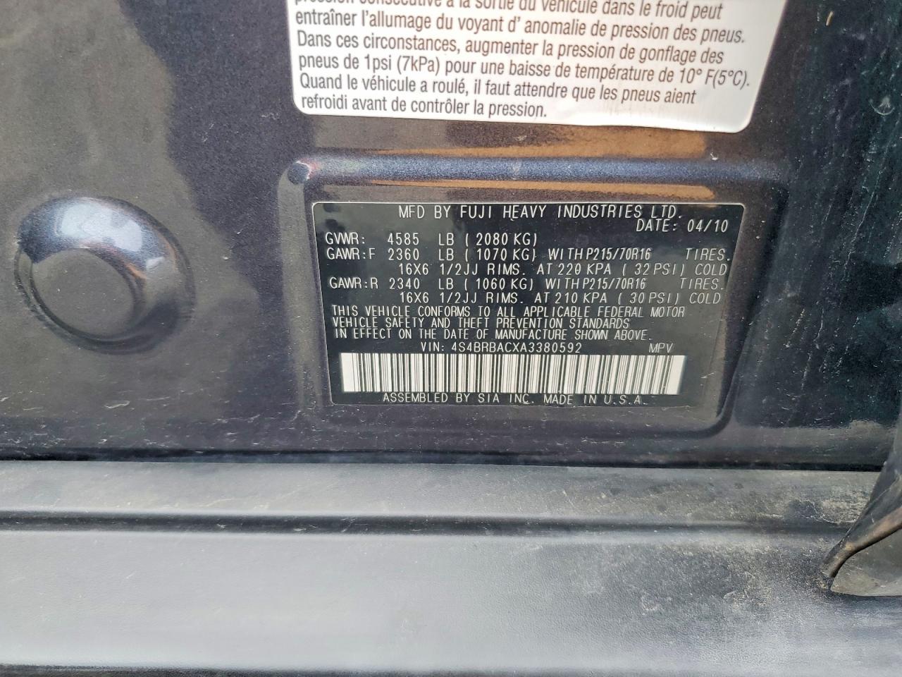 2010 SUBARU OUTBACK 2.5I photo 13
