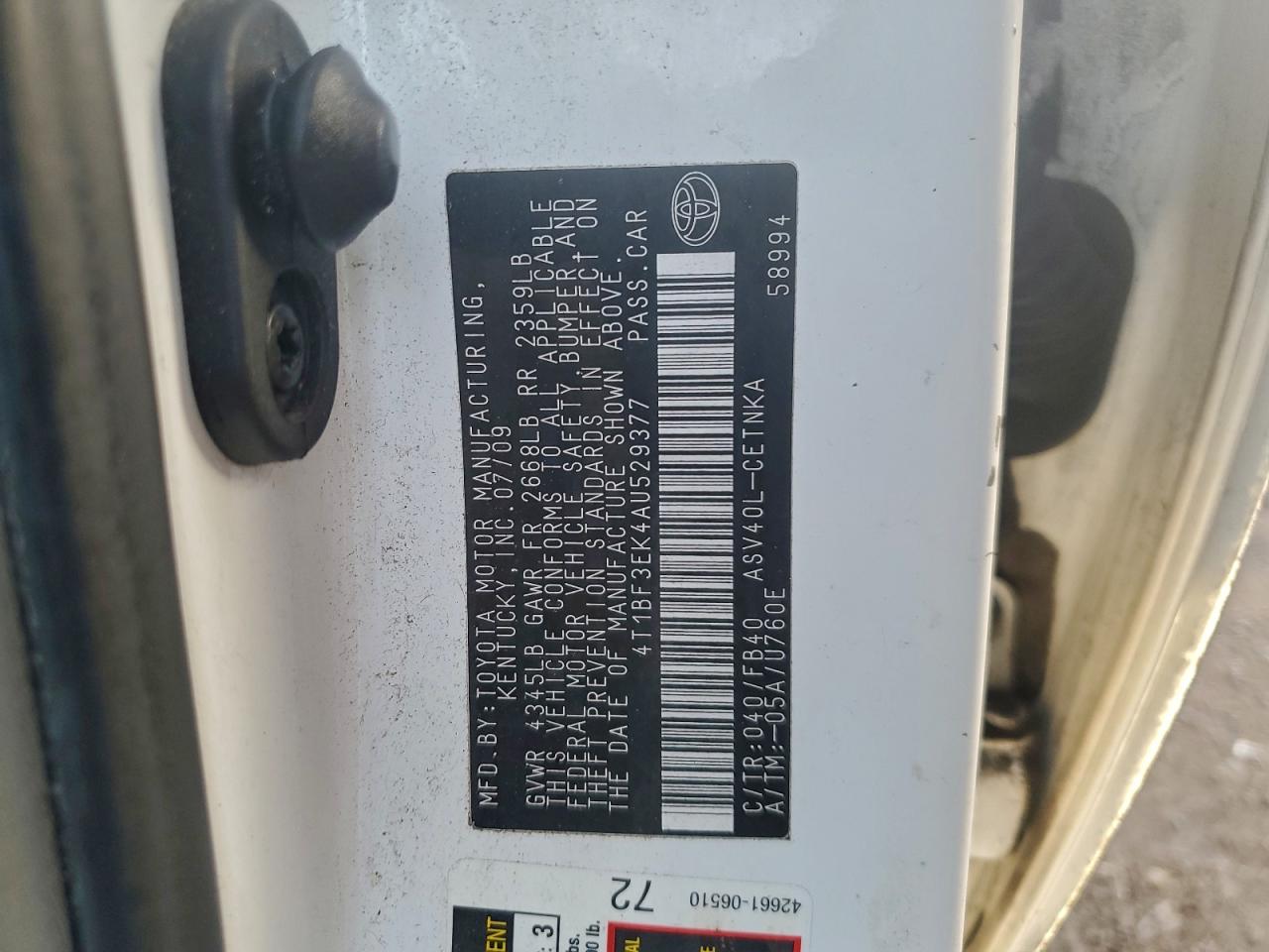 2010 TOYOTA CAMRY BASE photo 12