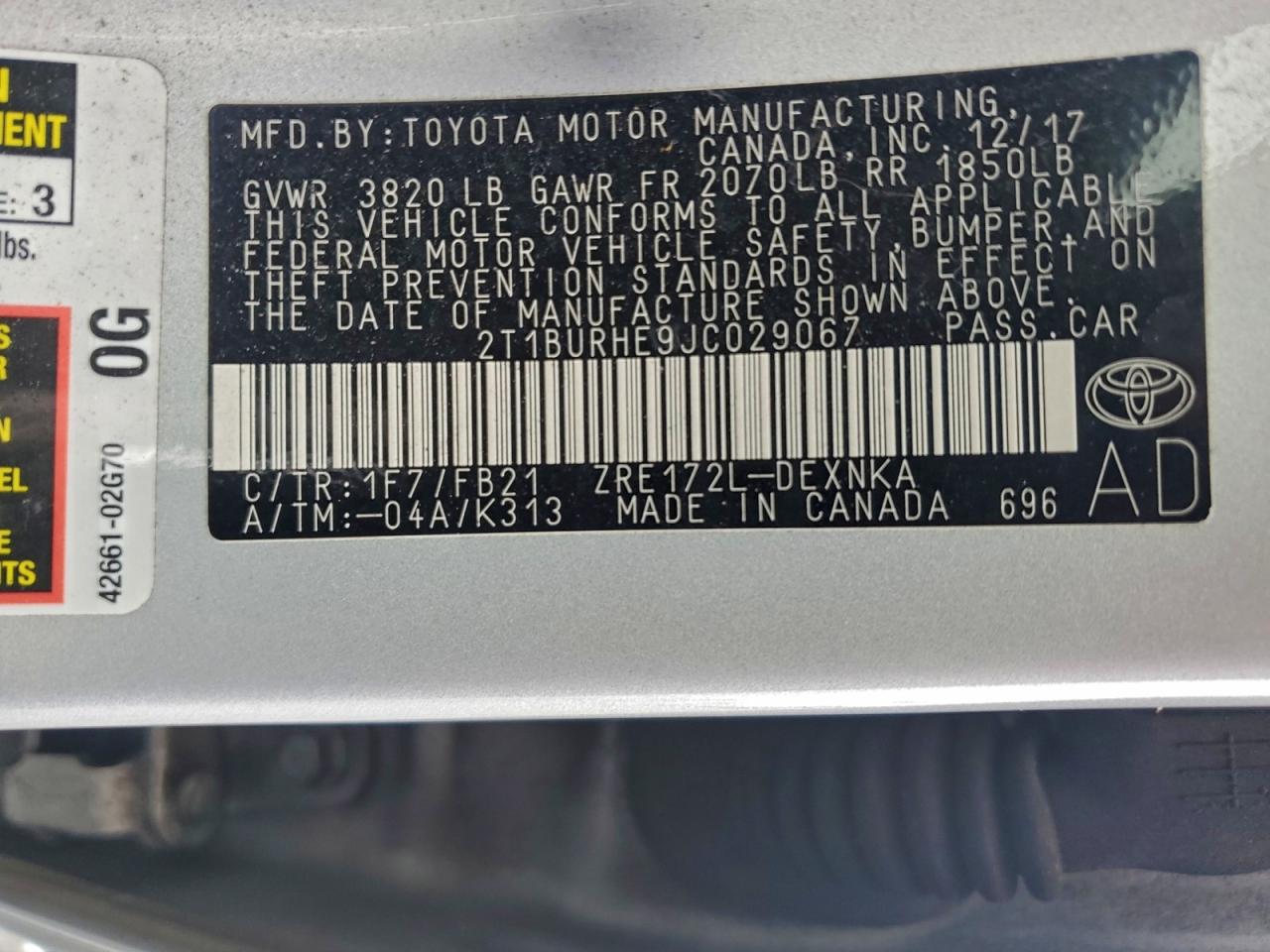 2018 TOYOTA COROLLA L photo 12