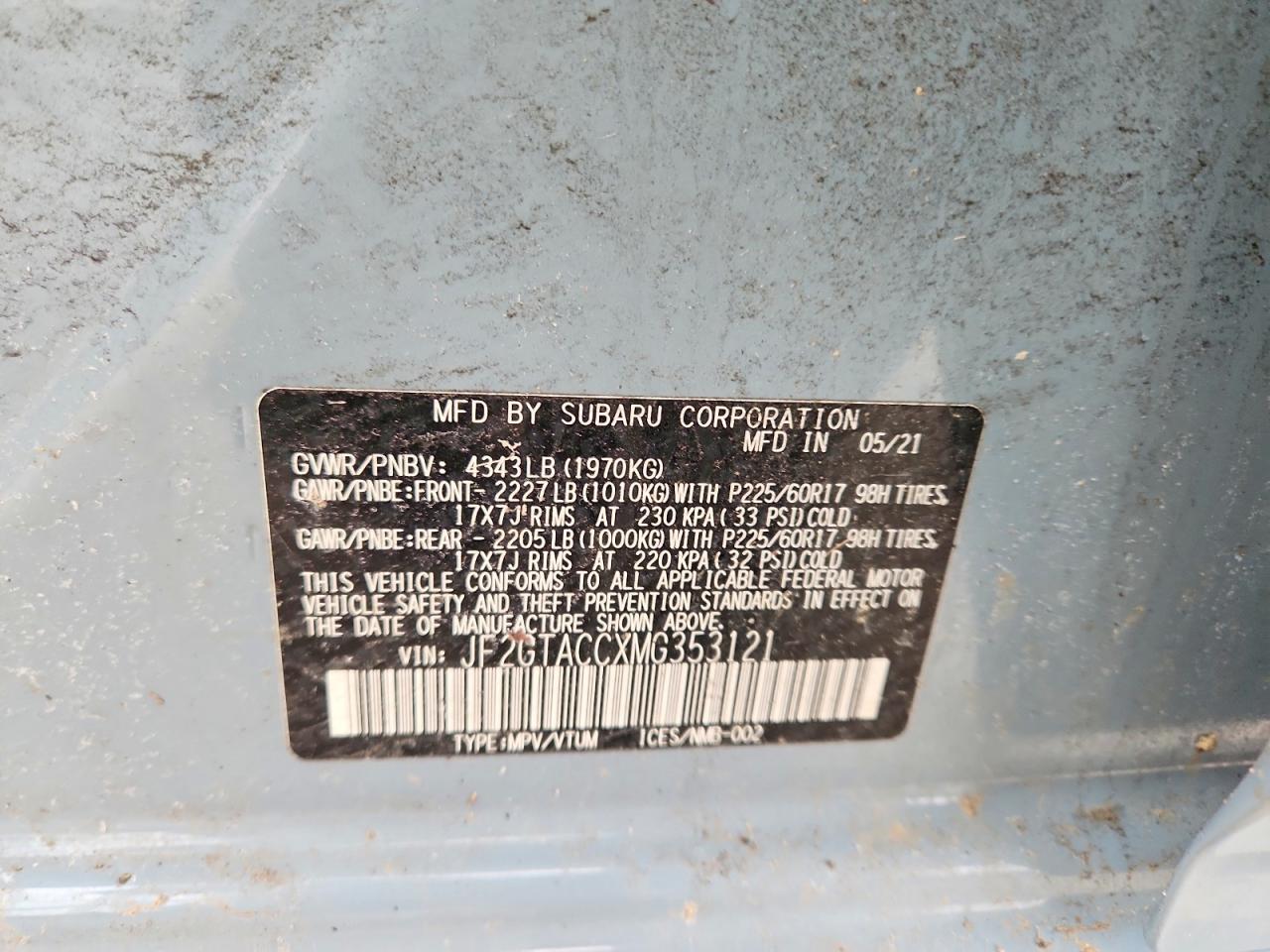 2021 SUBARU CROSSTREK PREMIUM photo 13