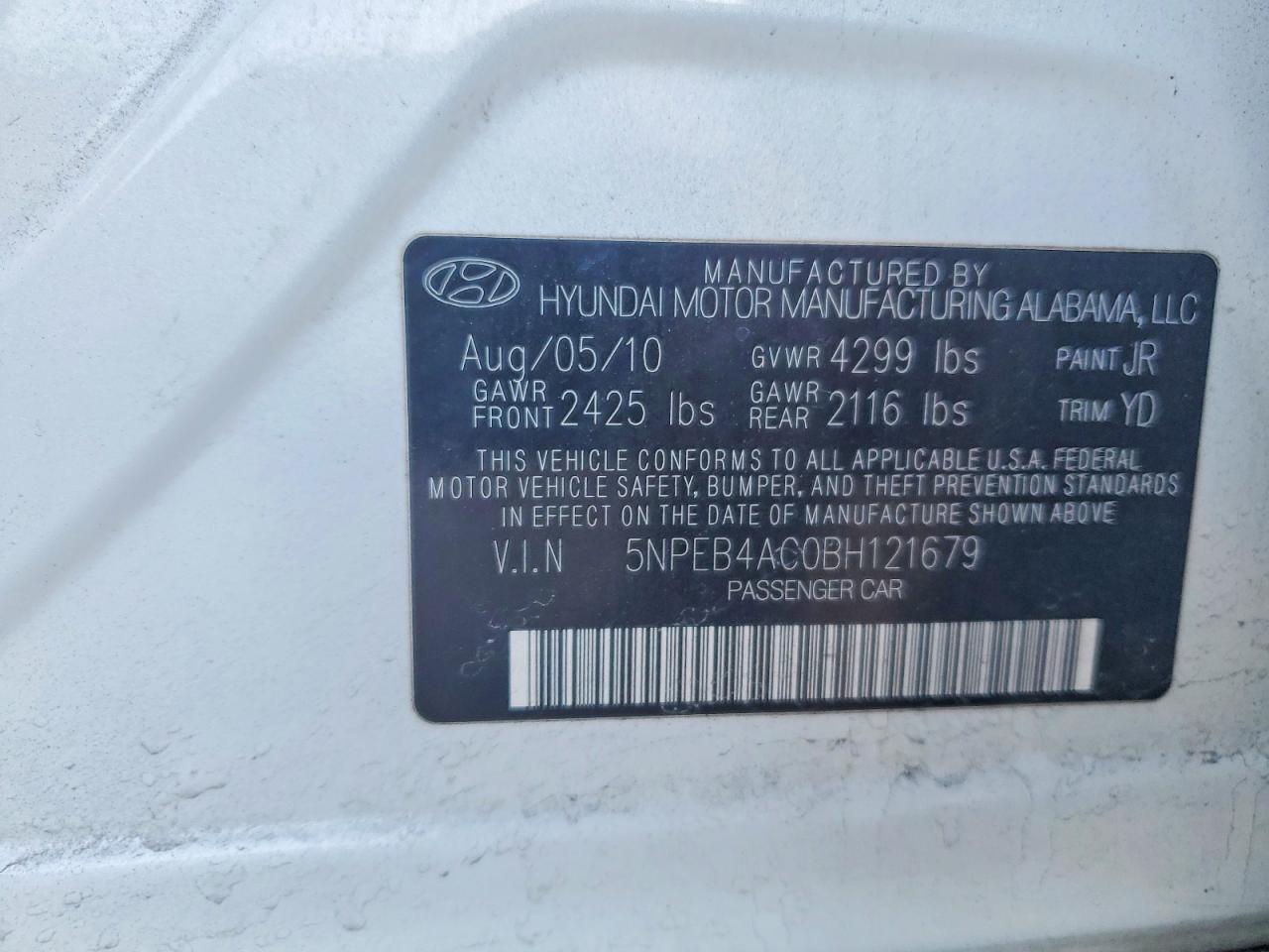2011 HYUNDAI SONATA GLS photo 12