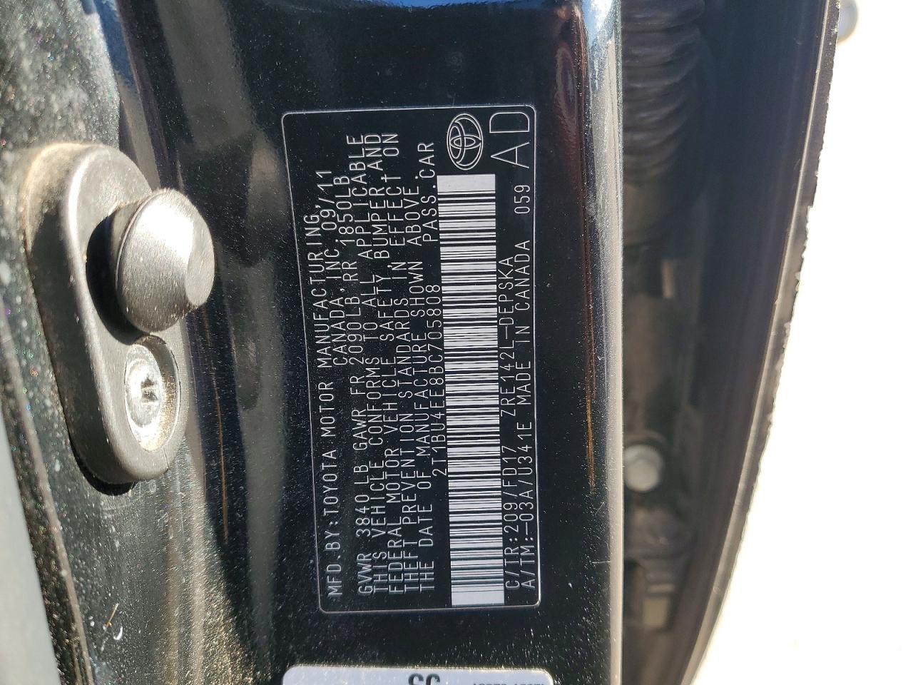 2011 TOYOTA COROLLA BASE photo 12