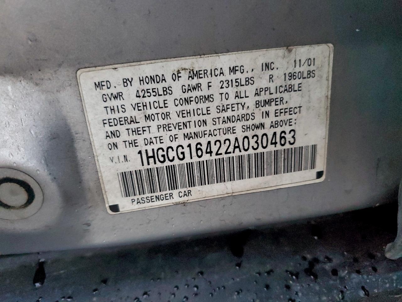 2002 HONDA ACCORD LX photo 12