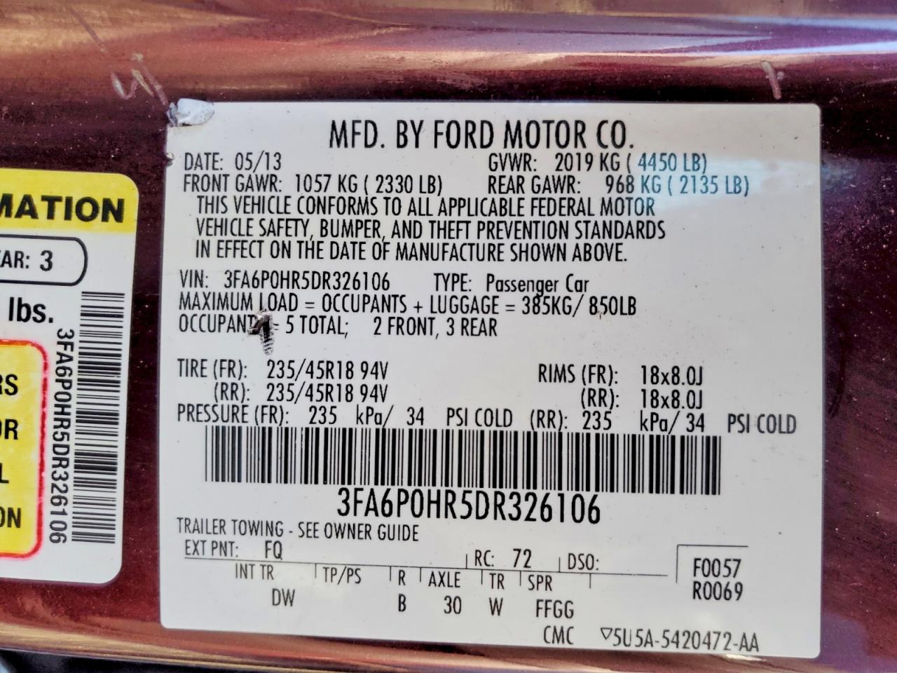 2013 FORD FUSION SE photo 12