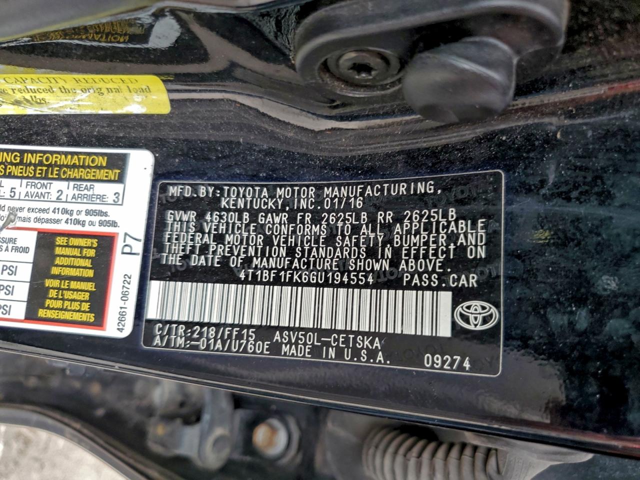2016 TOYOTA CAMRY LE photo 12