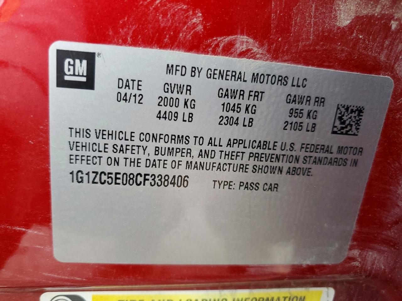 2012 CHEVROLET MALIBU 1LT photo 12