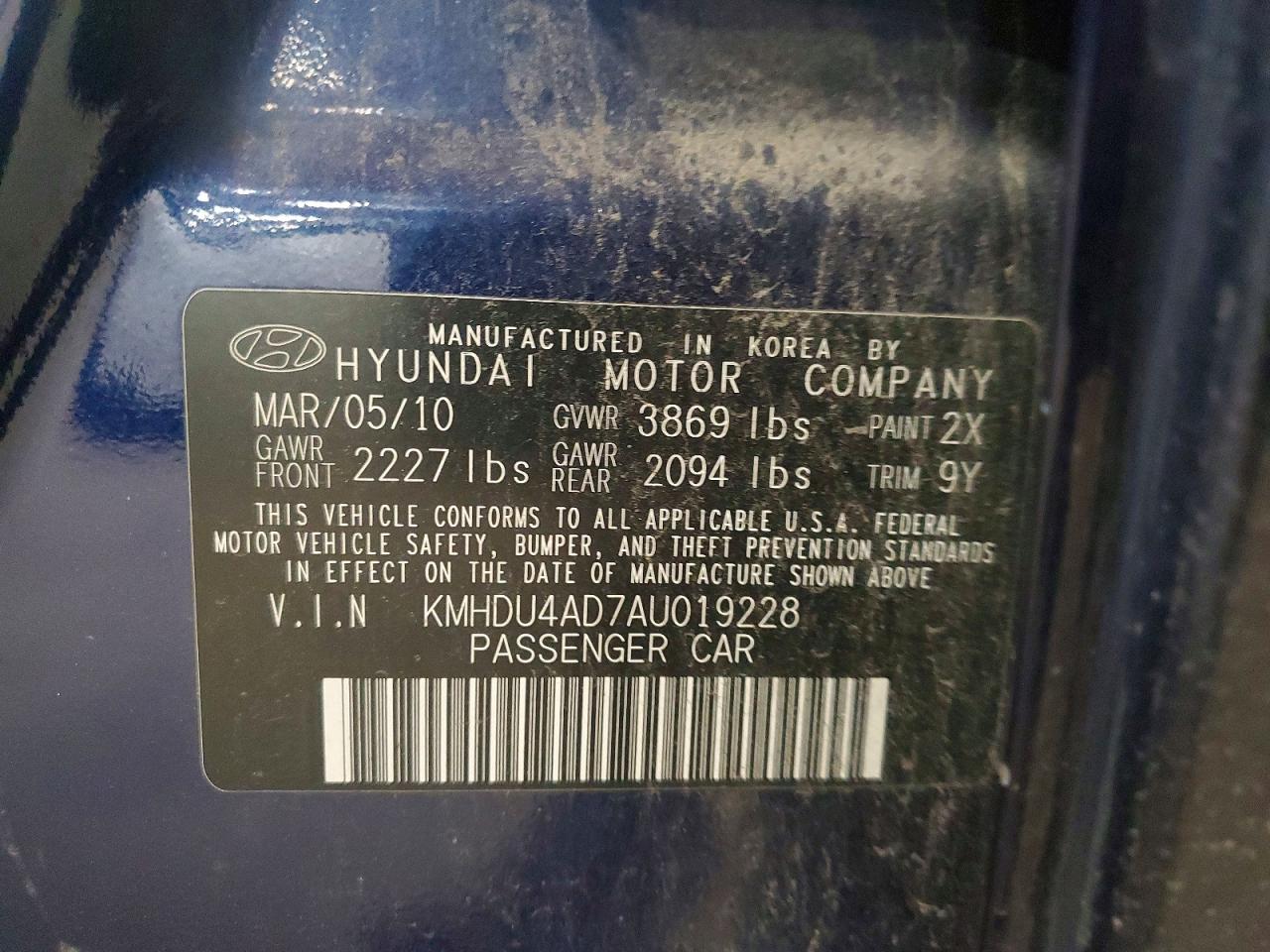 2010 HYUNDAI ELANTRA BLUE photo 12