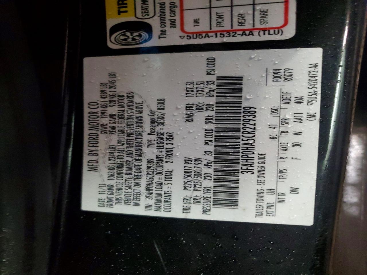 2012 FORD FUSION SE photo 12