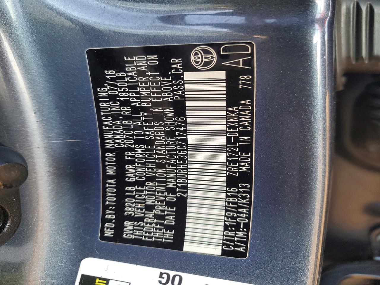2016 TOYOTA COROLLA L photo 12
