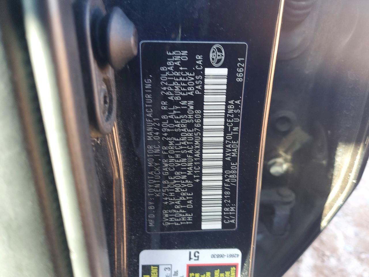 2021 TOYOTA CAMRY LE photo 12