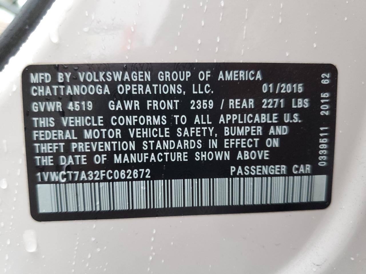 2015 VOLKSWAGEN PASSAT SEL photo 12