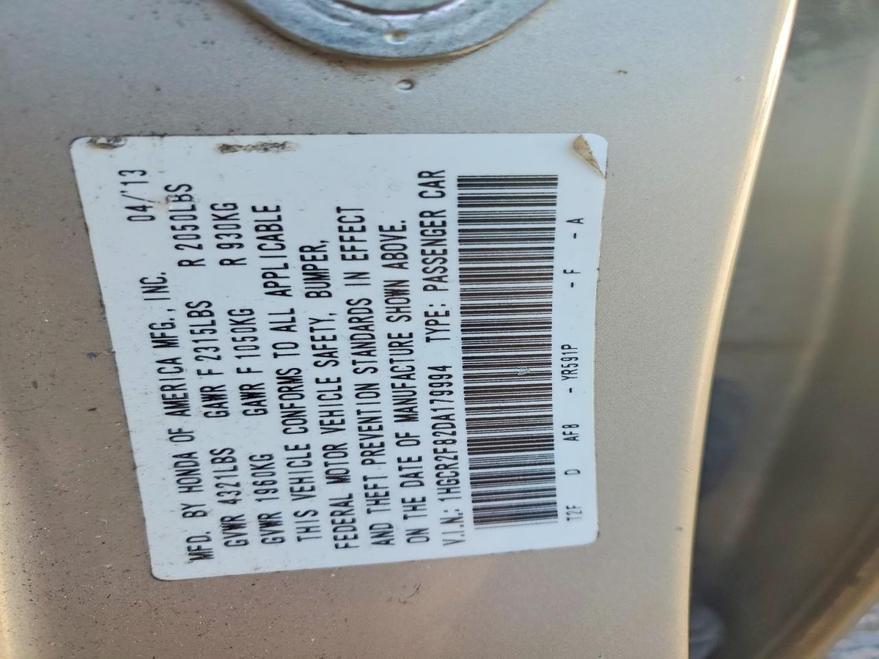 2013 HONDA ACCORD EXL photo 12