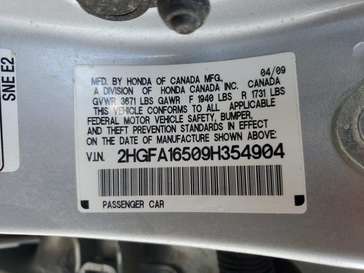 2009 HONDA CIVIC LX photo 12