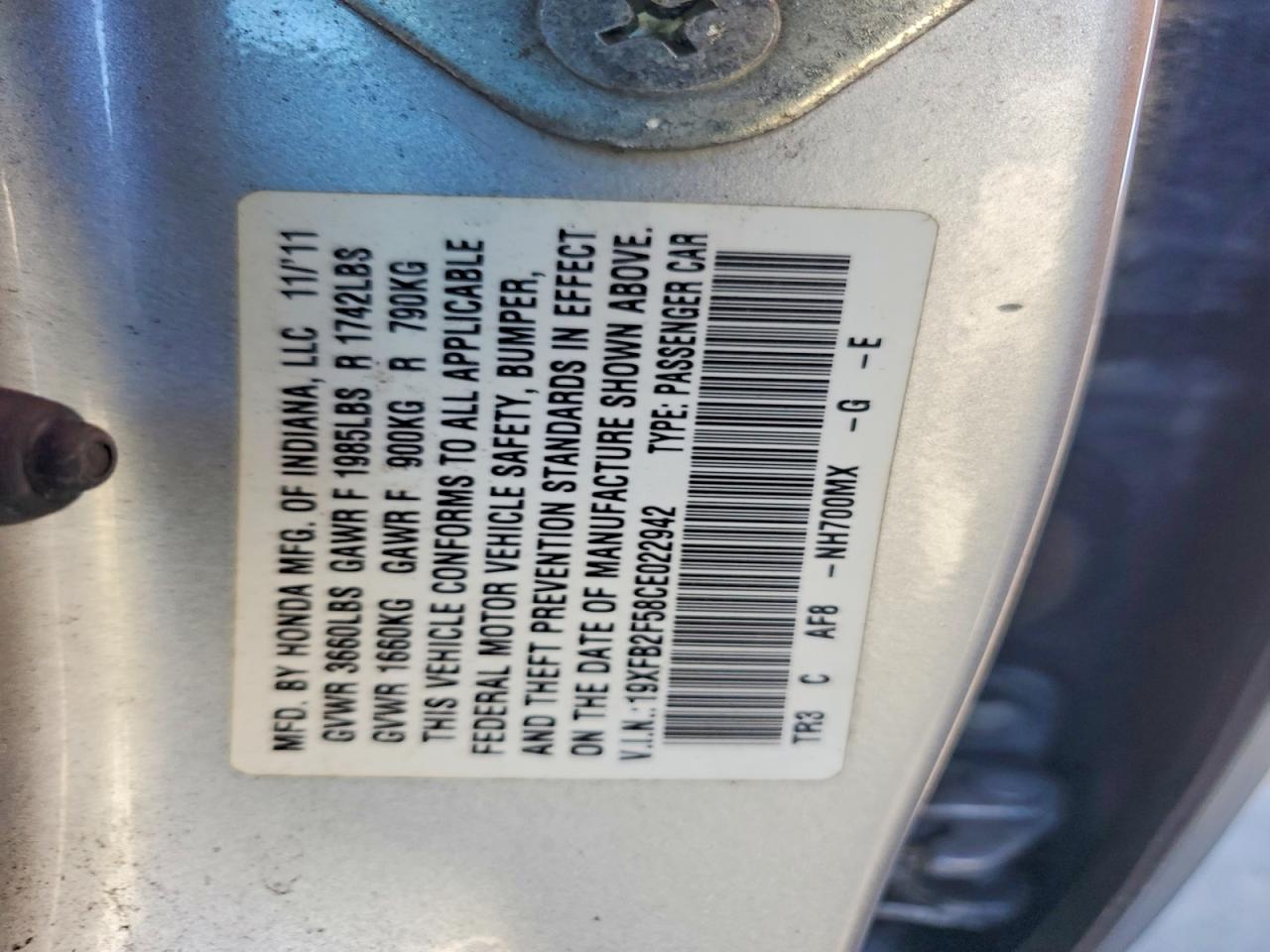 2012 HONDA CIVIC LX photo 12