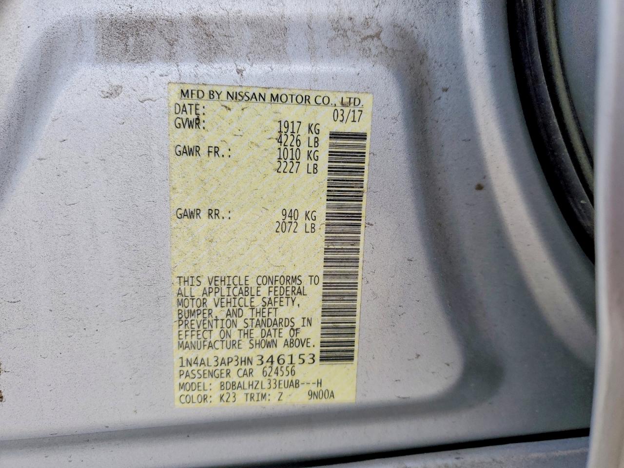2017 NISSAN ALTIMA 2.5 photo 12