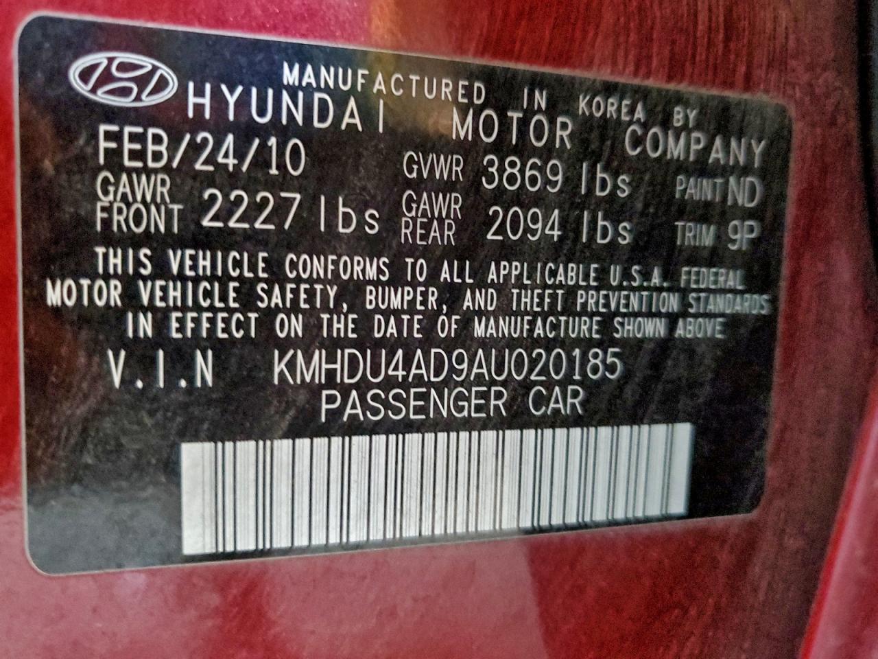 2010 HYUNDAI ELANTRA BLUE photo 12