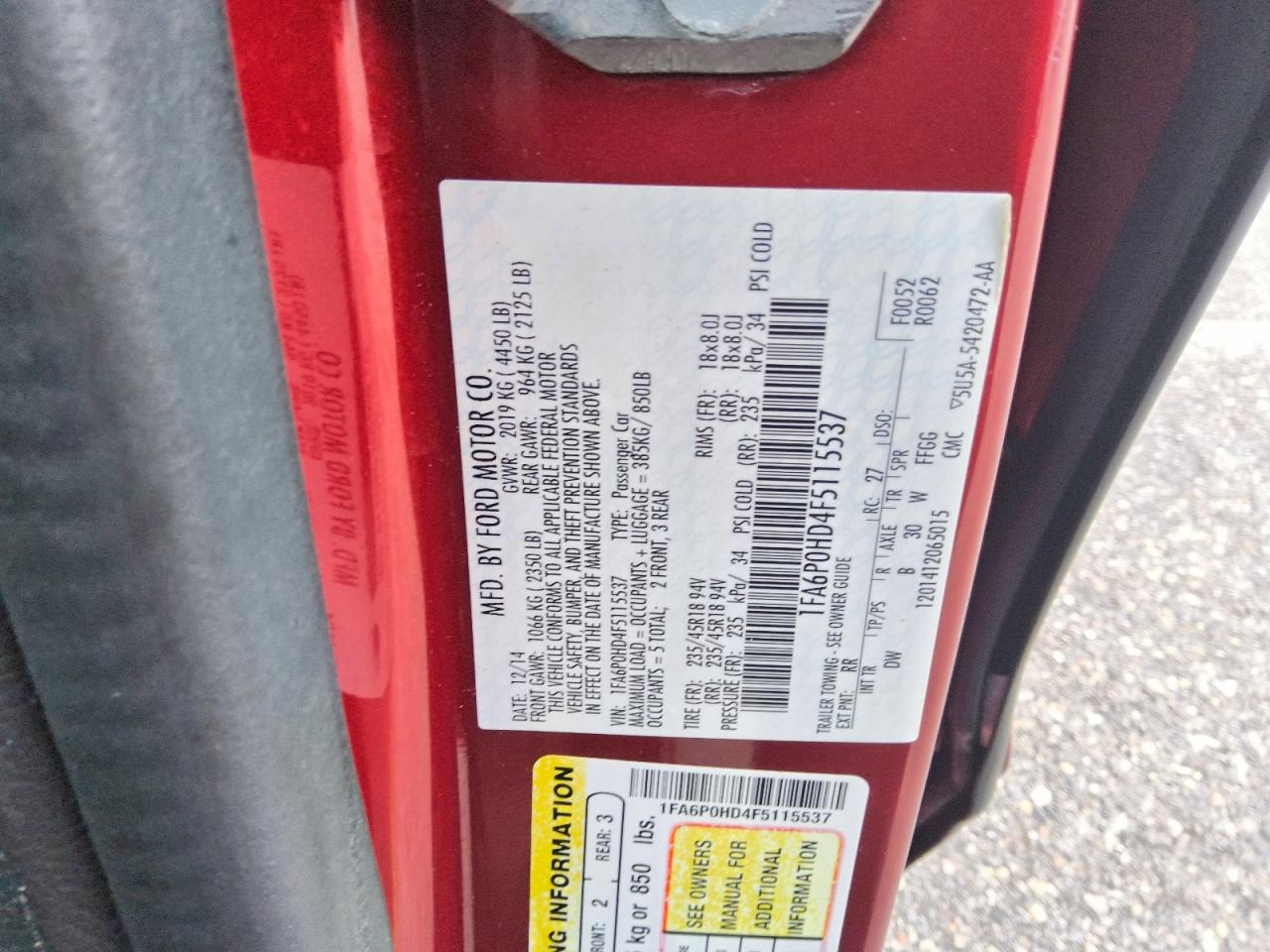 2015 FORD FUSION SE photo 12