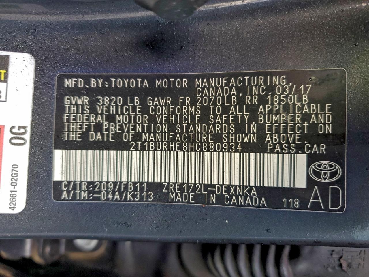 2017 TOYOTA COROLLA L photo 13