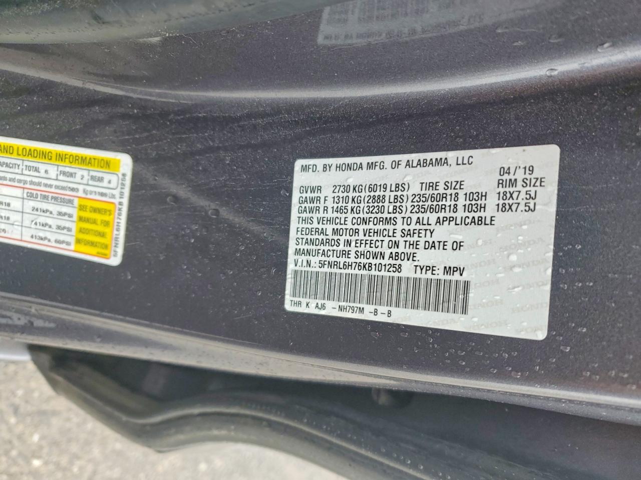 2019 HONDA ODYSSEY EXL photo 13