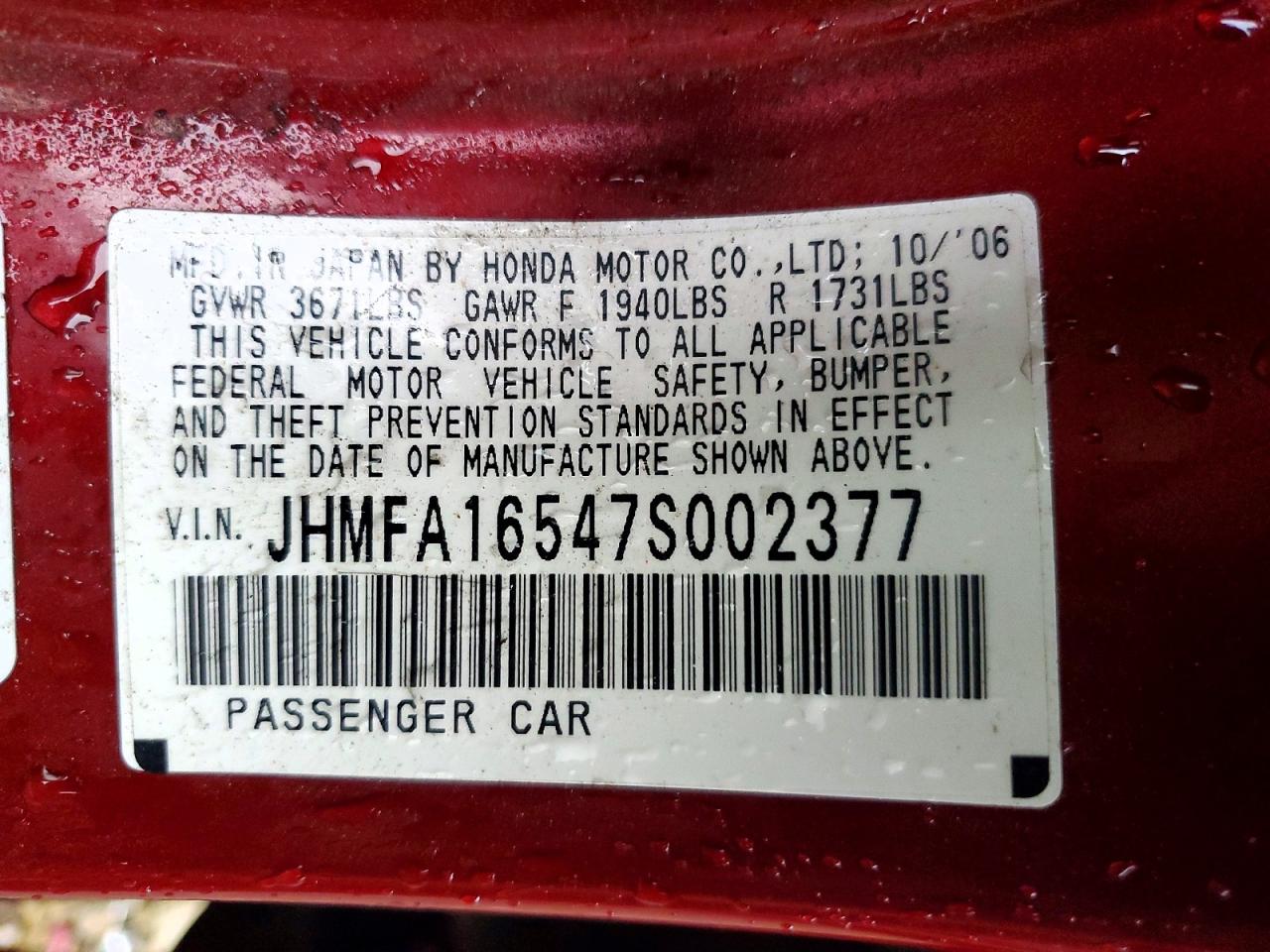 2007 HONDA CIVIC LX photo 12