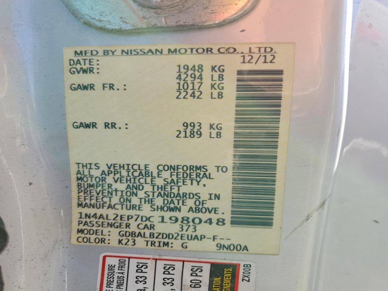 2013 NISSAN ALTIMA S photo 12