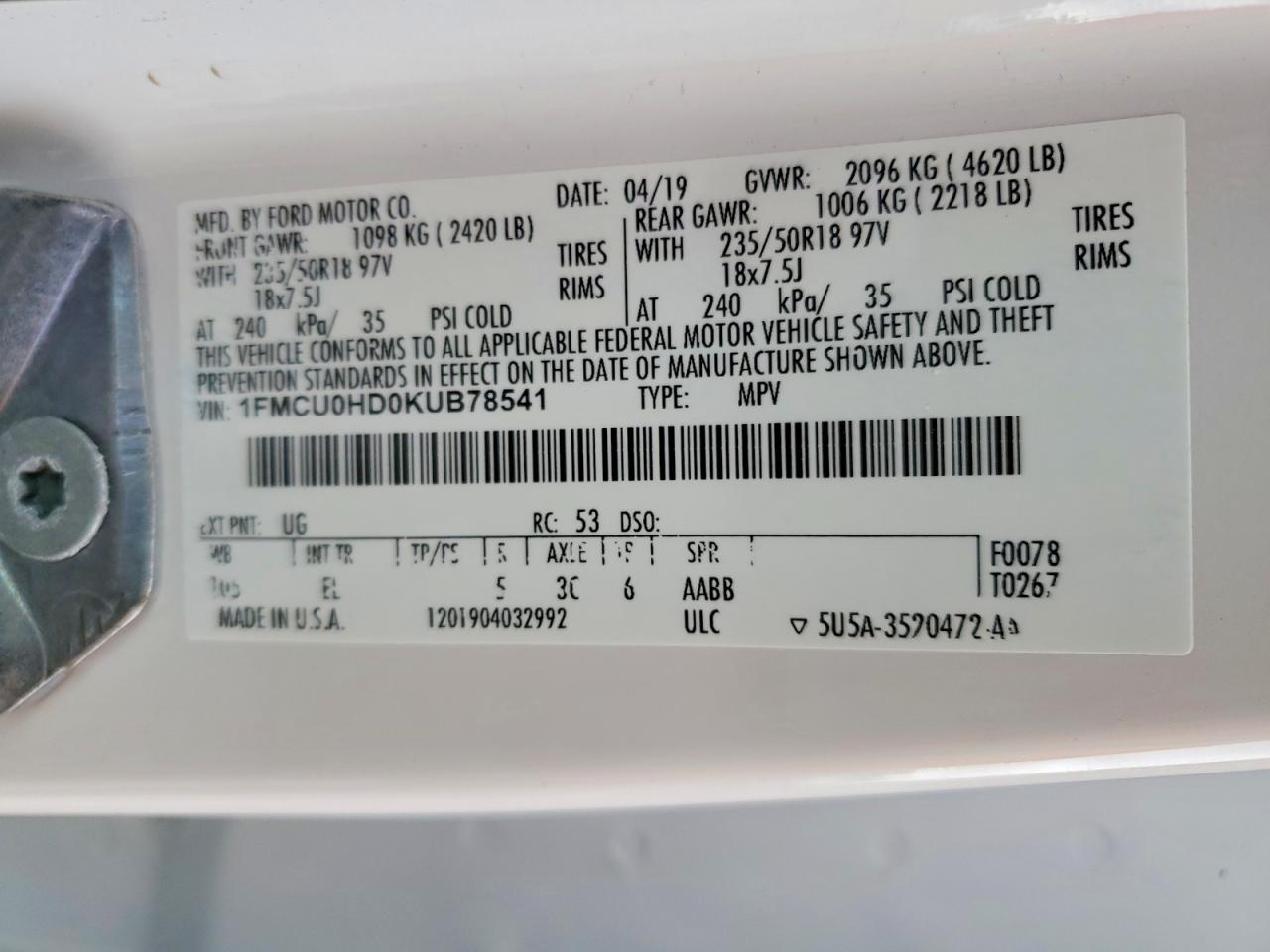 2019 FORD ESCAPE SEL photo 13