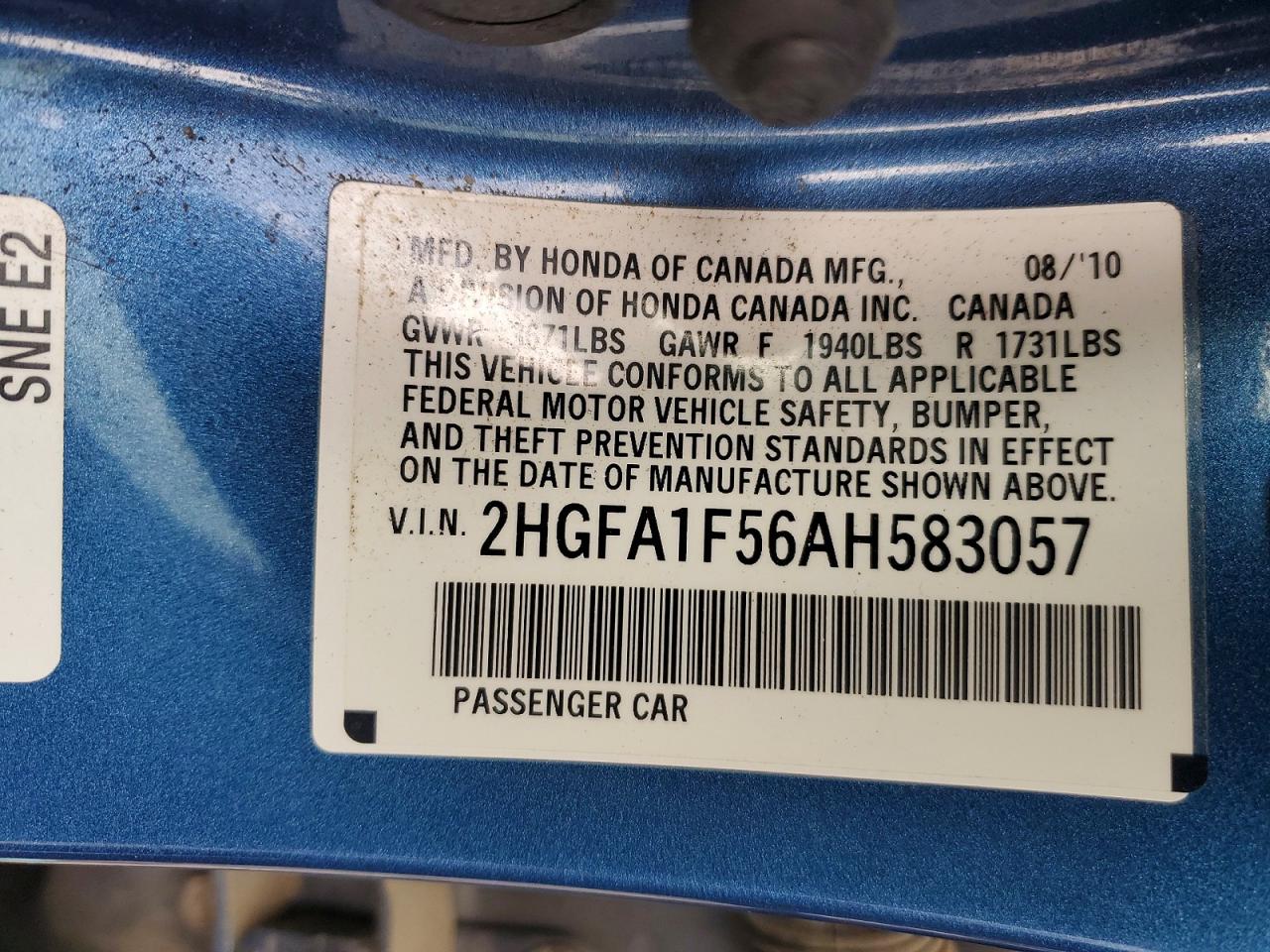 2010 HONDA CIVIC LX photo 12