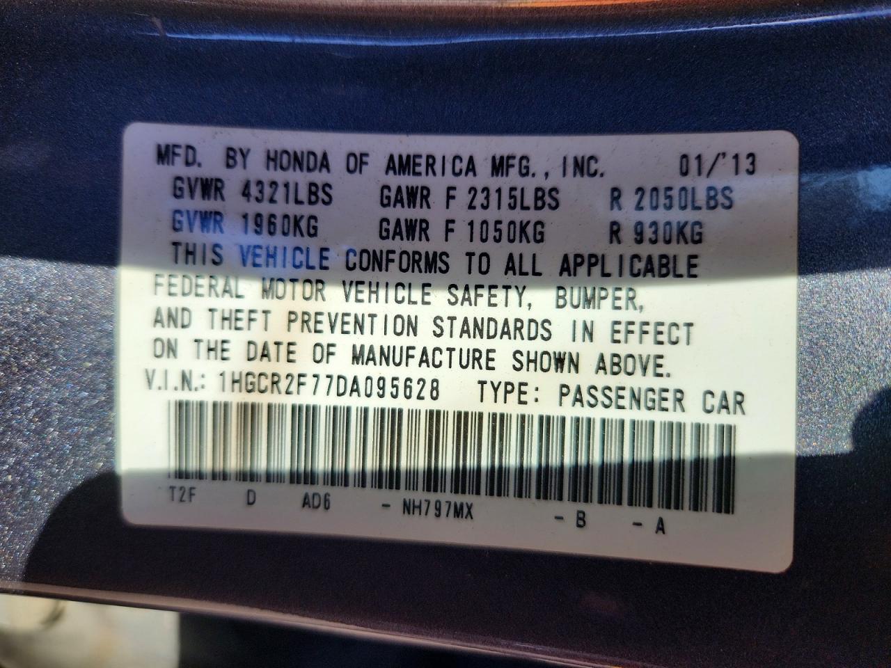2013 HONDA ACCORD EX photo 13