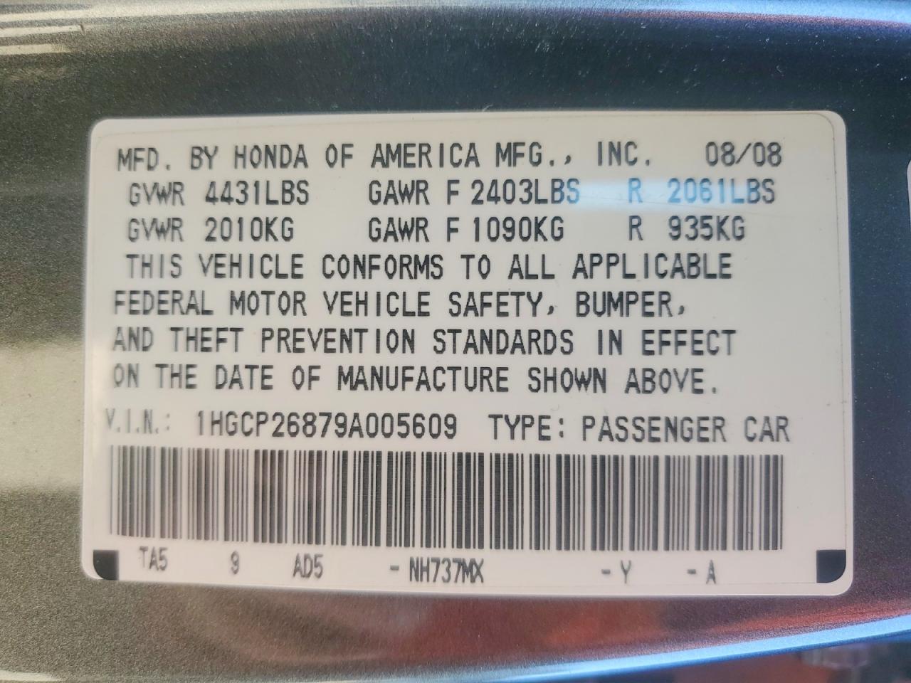 2009 HONDA ACCORD EXL photo 13