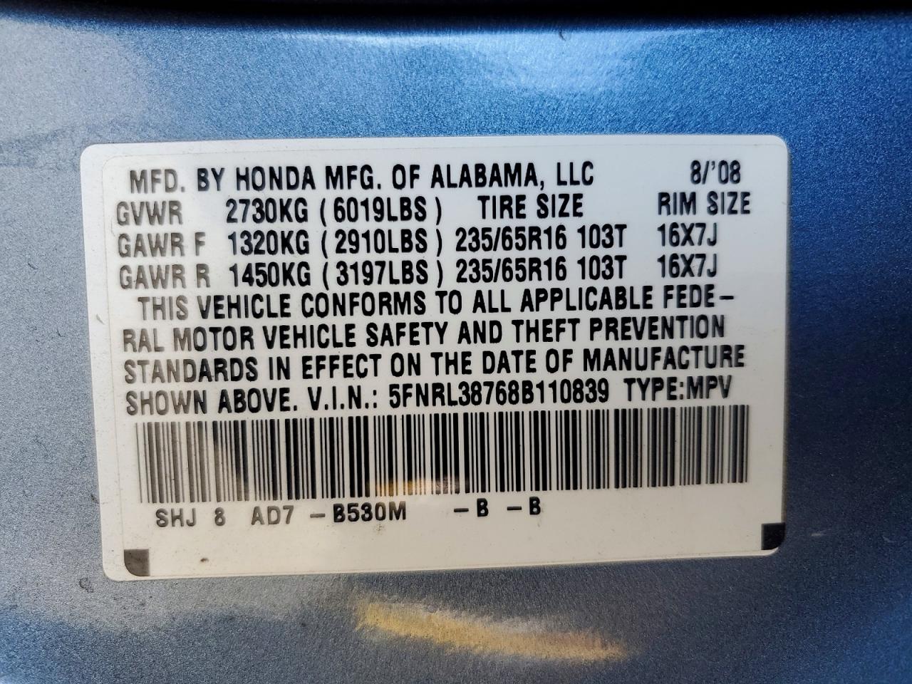 2008 HONDA ODYSSEY EXL photo 13