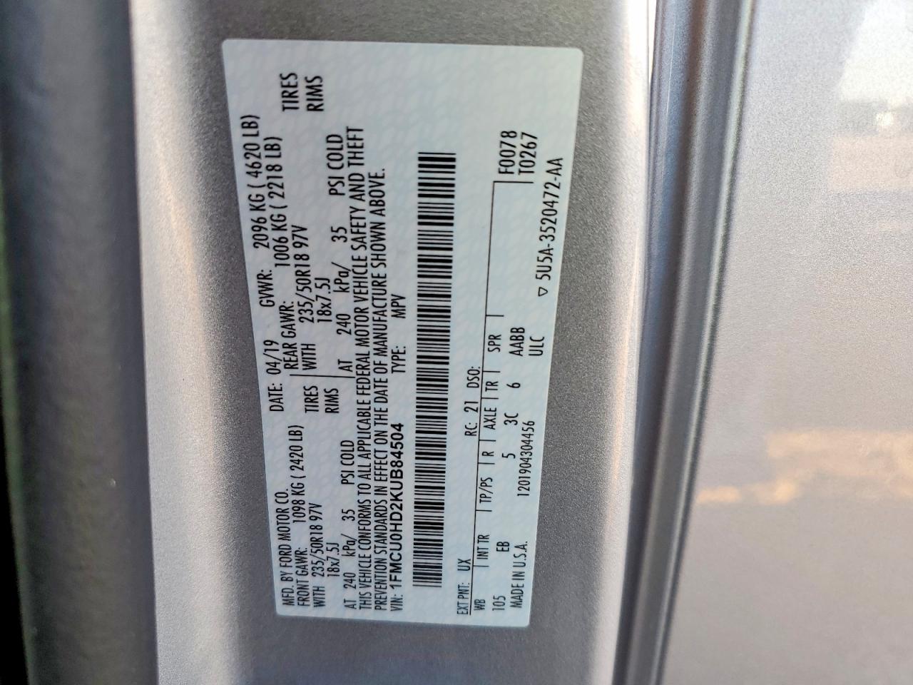 2019 FORD ESCAPE SEL photo 14