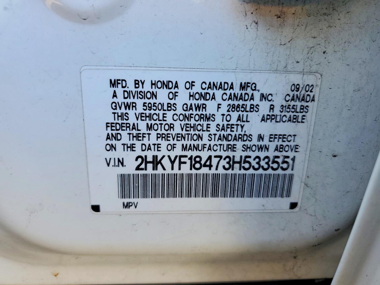 2003 HONDA PILOT EX photo 13