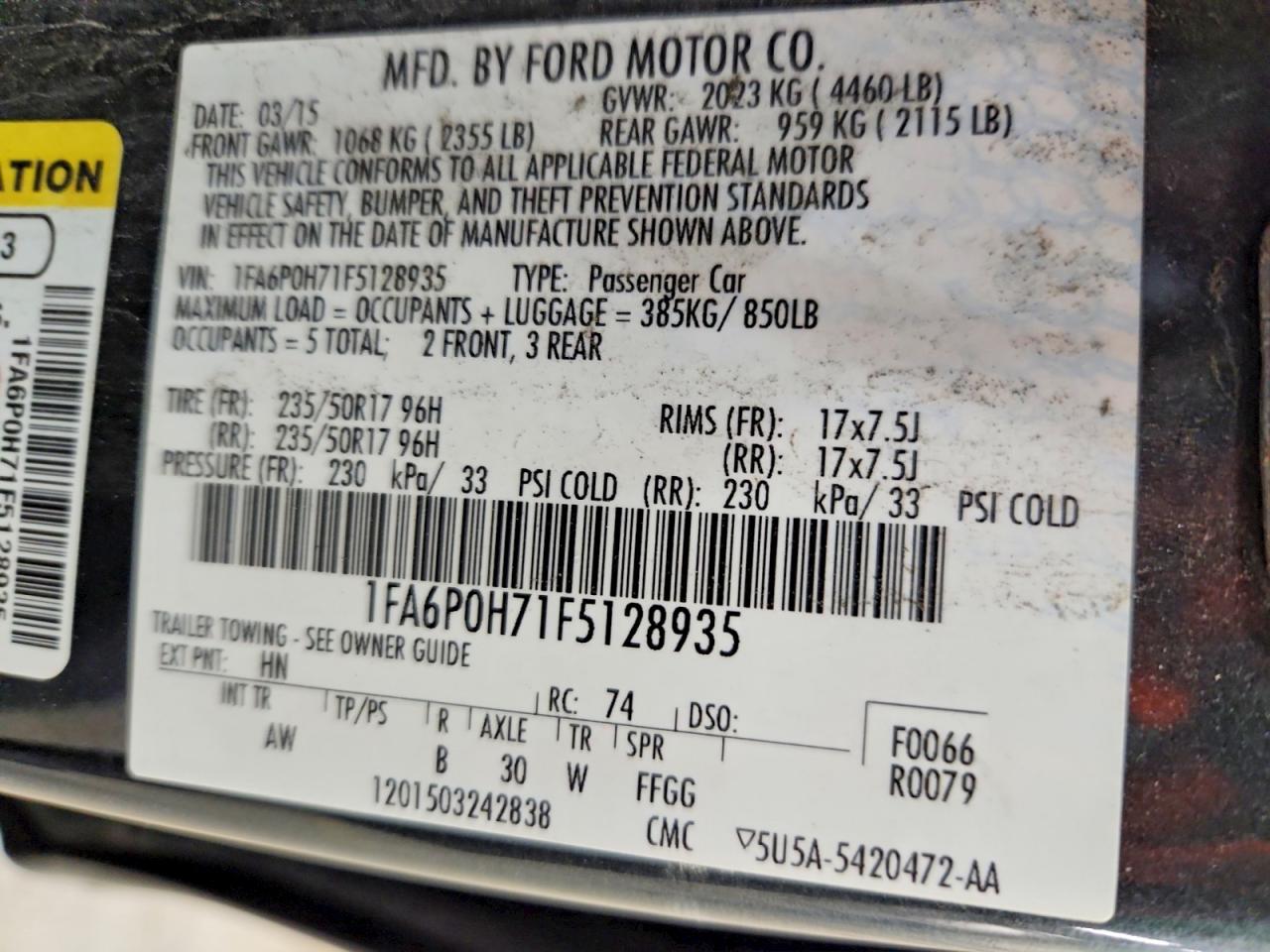 2015 FORD FUSION SE photo 12