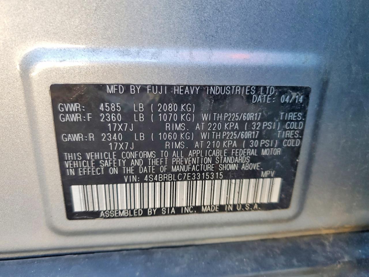 2014 SUBARU OUTBACK 2.5I LIMITED photo 12
