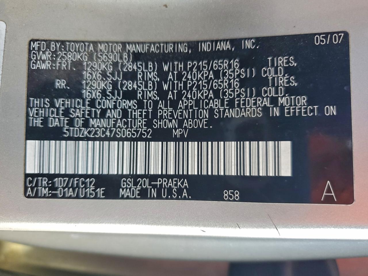 2007 TOYOTA SIENNA CE photo 40