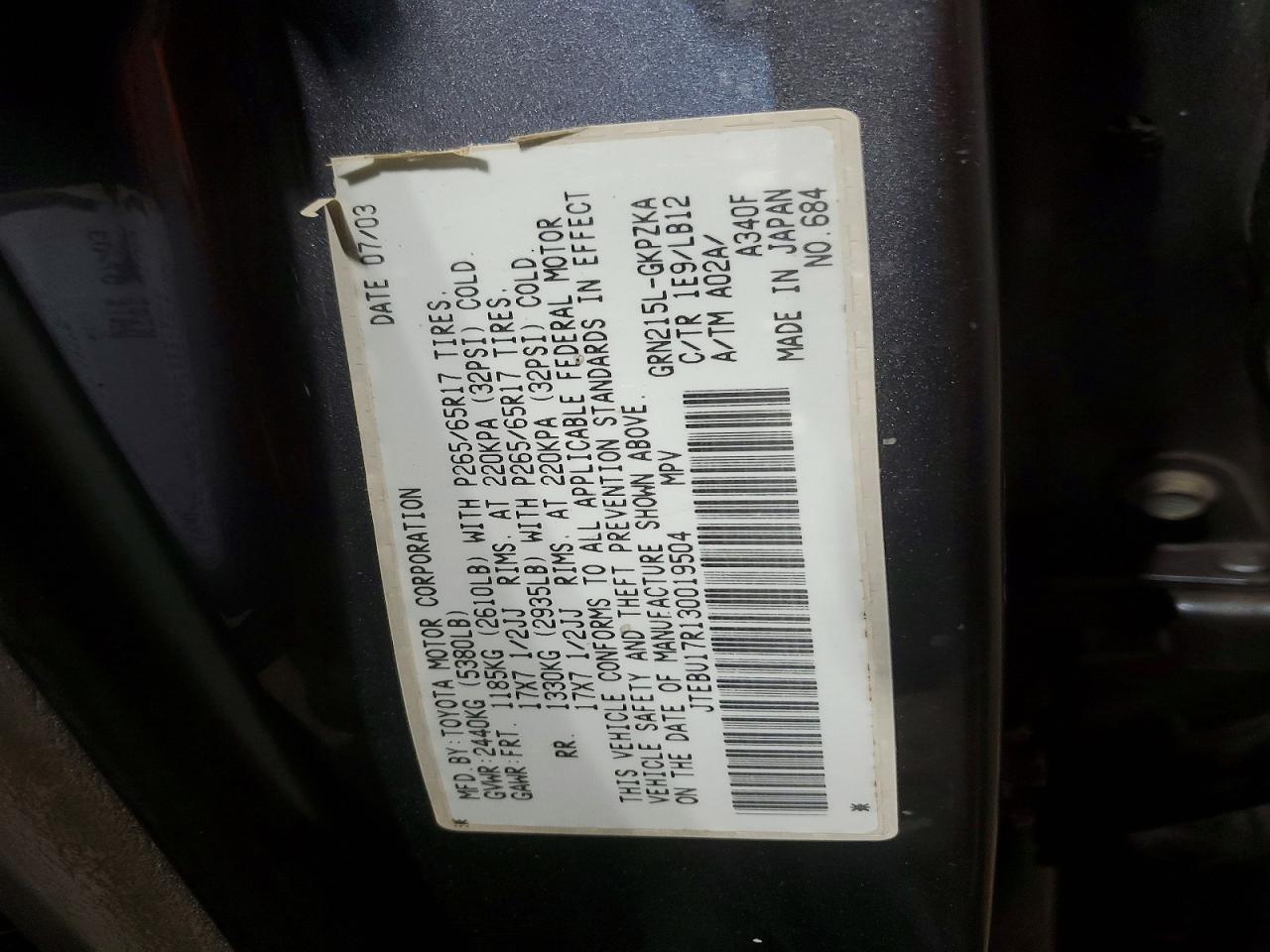 2003 TOYOTA 4RUNNER LIMITED photo 25