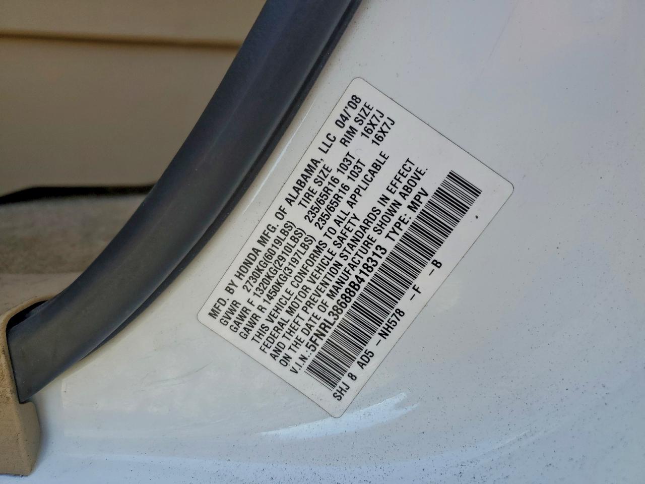 2008 HONDA ODYSSEY EXL photo 13