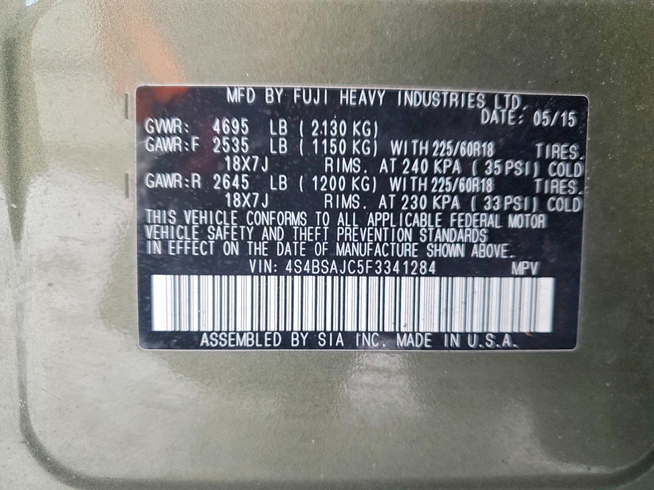 2015 SUBARU OUTBACK 2.5I LIMITED photo 13