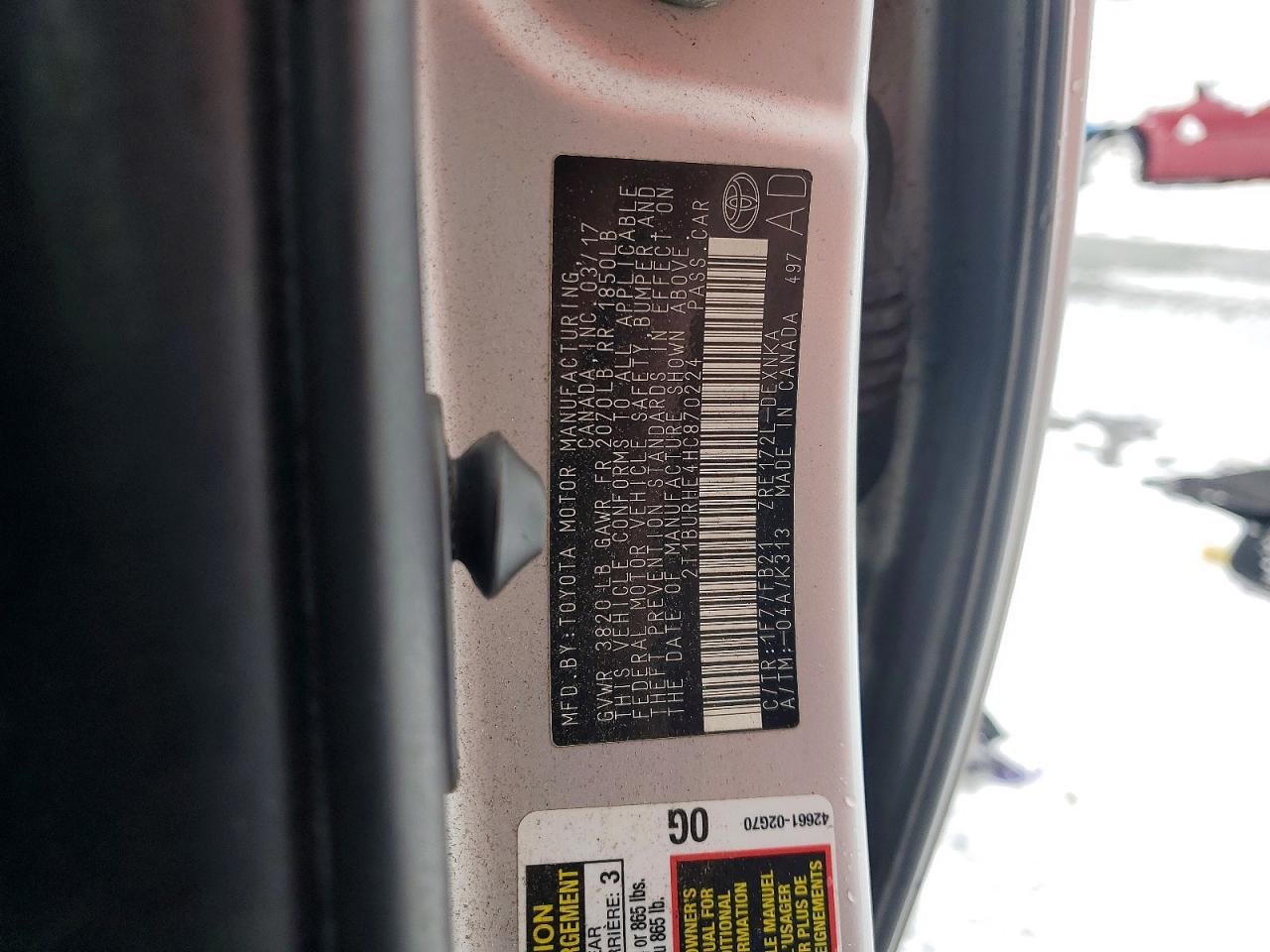 2017 TOYOTA COROLLA L photo 12