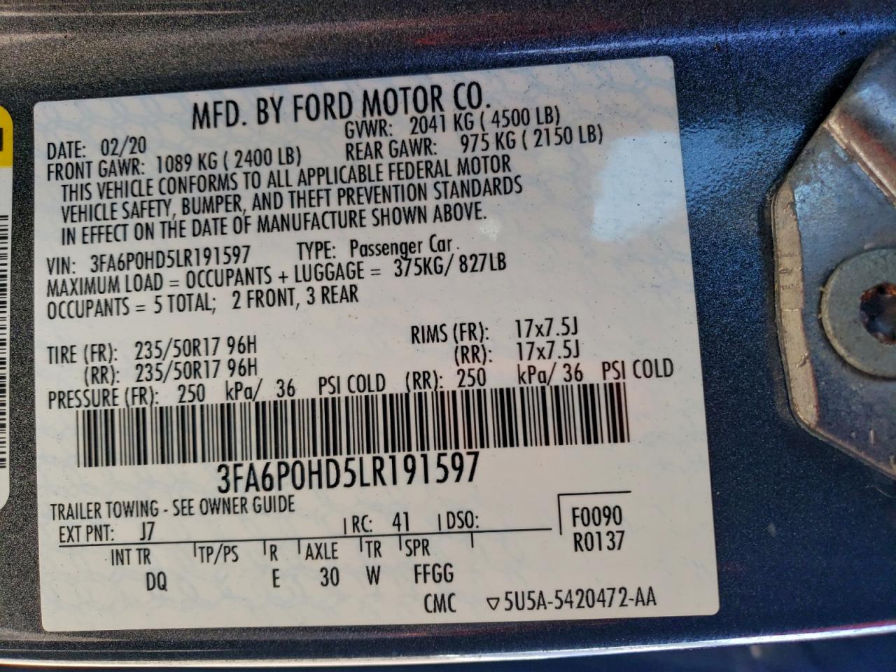 2020 FORD FUSION SE photo 23