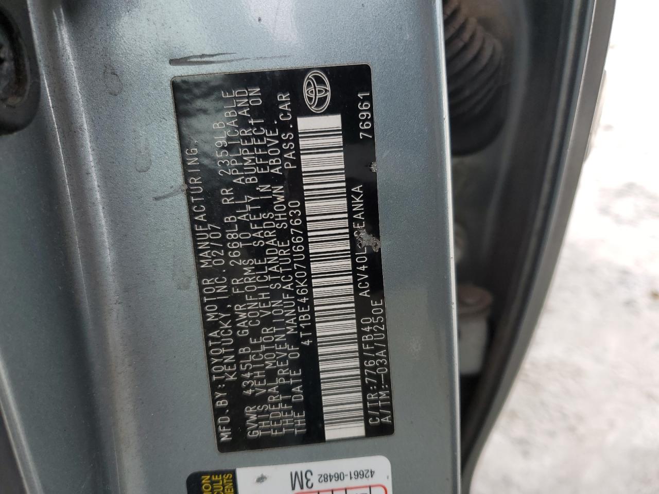 2007 TOYOTA CAMRY CE photo 12
