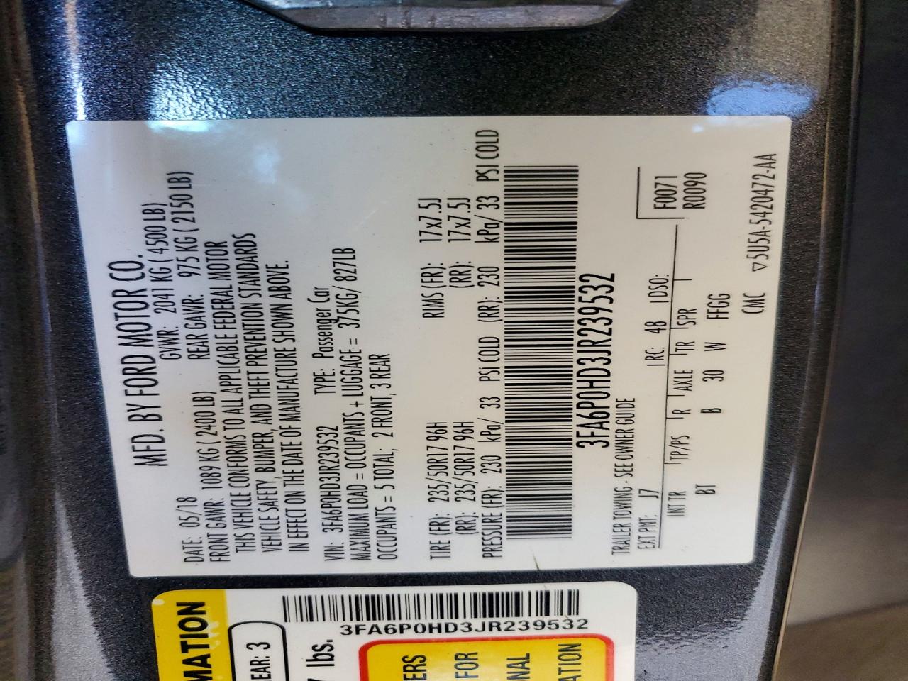 2018 FORD FUSION SE photo 12