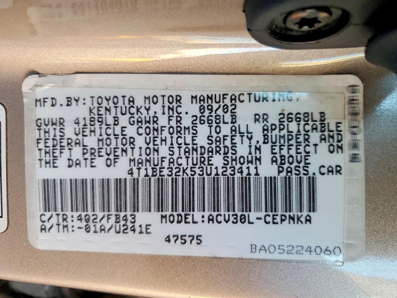 2003 TOYOTA CAMRY LE photo 23